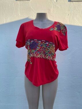 Embroidered Red Short Sleeve Women’s Tee